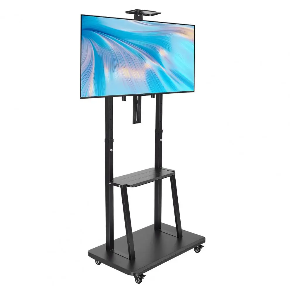 Mobile Rolling TV Cart For 32-85 Inch TV Up To 132lbs Height Adjustable Stand With Shelf Locking Wheels Max VESA 600x400mm