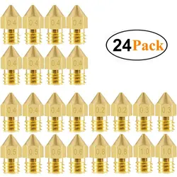24pcs Brass Nozzle Set 3d Printer Mk8 3D Printer Nozzle Set Ender 3 CR10 CR10s 0.2mm 0.3mm 0.4mm 0.5mm 0.6mm 0.8mm 1mm
