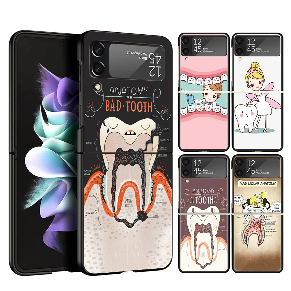 Wisdom Teeth Dentist Tooth Case Phone Cover for Samsung Galaxy Z Flip 6 5 4 3 5G ZFlip6 ZFlip5 ZFlip4 ZFlip3 Black Hard Trend Fu