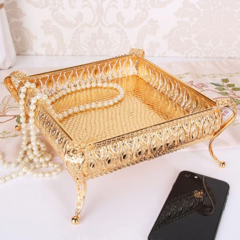 European for Creative Metal Fruit Serving Tray Storage Box Modern Multifunctional Cupcake Dish Plate Wedding Tea