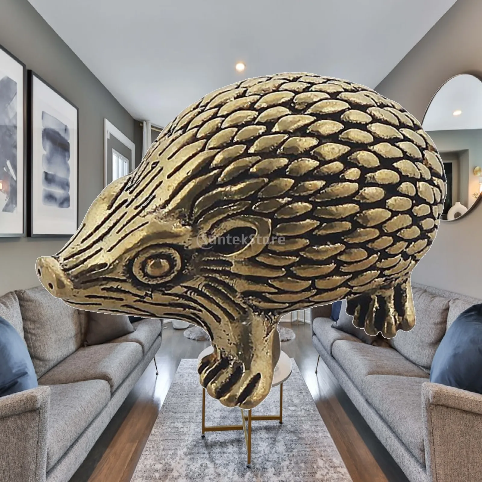 Hedgehog Figurine Collectible Lucky Simulation Fengshui Office Decoration Copper Landscape Ornament Kung Fu Tea Pet for Tea Room