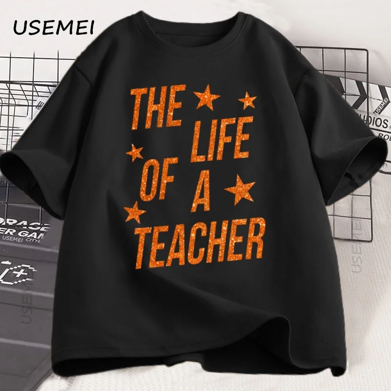 Teacher Life T-Shirt Cute Teacher Life T-Shirt Back to School Gift Teaching T-Shirt Singer Short Sleeve T-Shirt