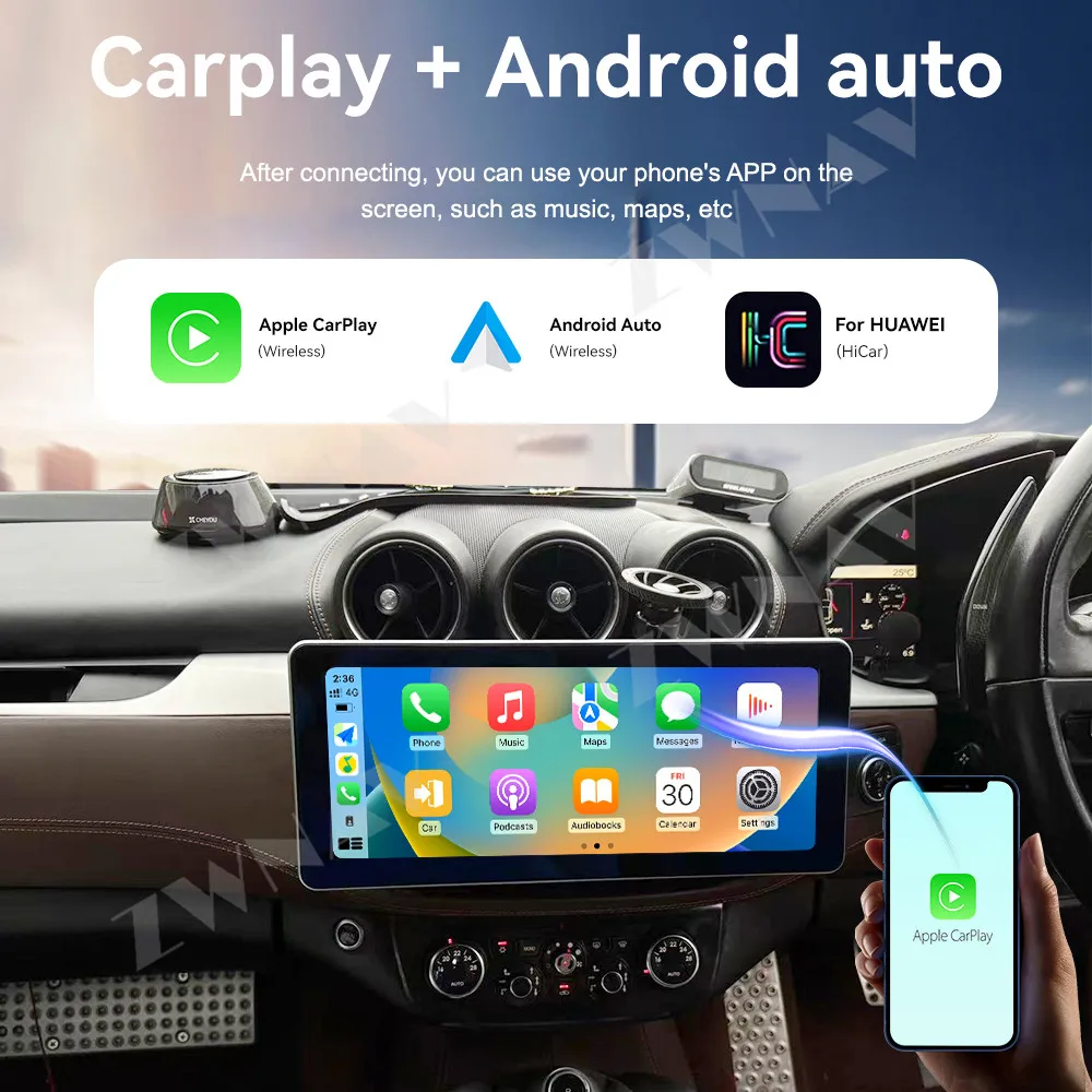 Android 15 GPS Navigation Wireless Carplay 12.3 inch Touch Screen For Ferrari FF WIFI Head Unit Auto Stereo Radio Right rudder
