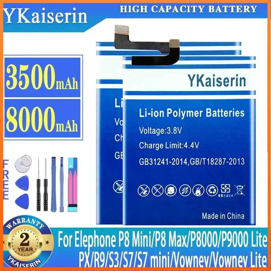 YKaiserin Battery For Elephone P8 Mini P8mini P8Max P8 Max P8000 P9000 Lite P9000Lite PX R9 S3 S7 Batteria Warranty One Year