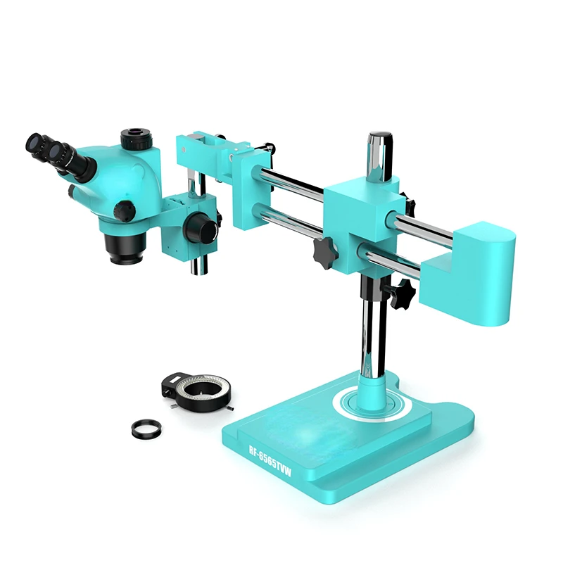 

design and concept latest version stereo trinocular 6.5-65X microscope RF6565TVW double-arm stand