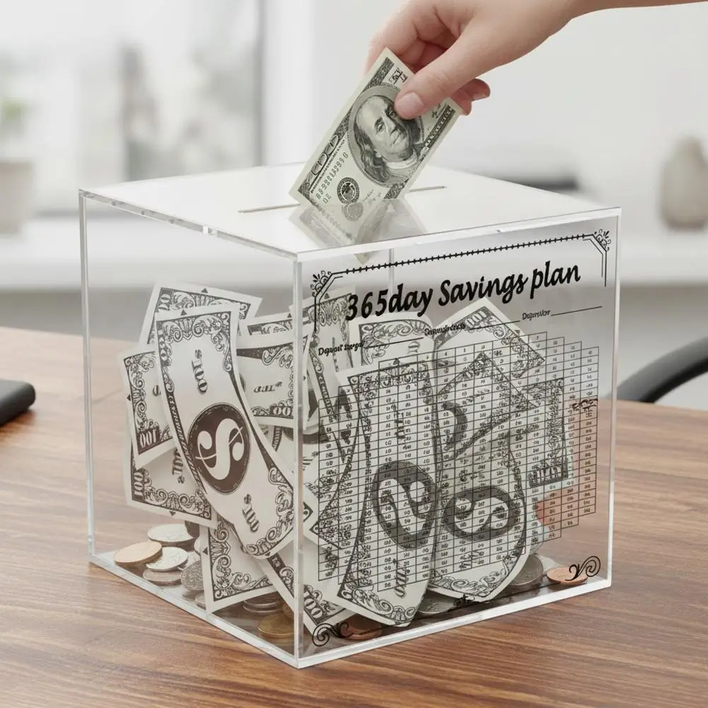 

Прозрачная акриловая копилка-челлендж на 365 дней для взрослых и детей, неразъемная, для экономии денег
