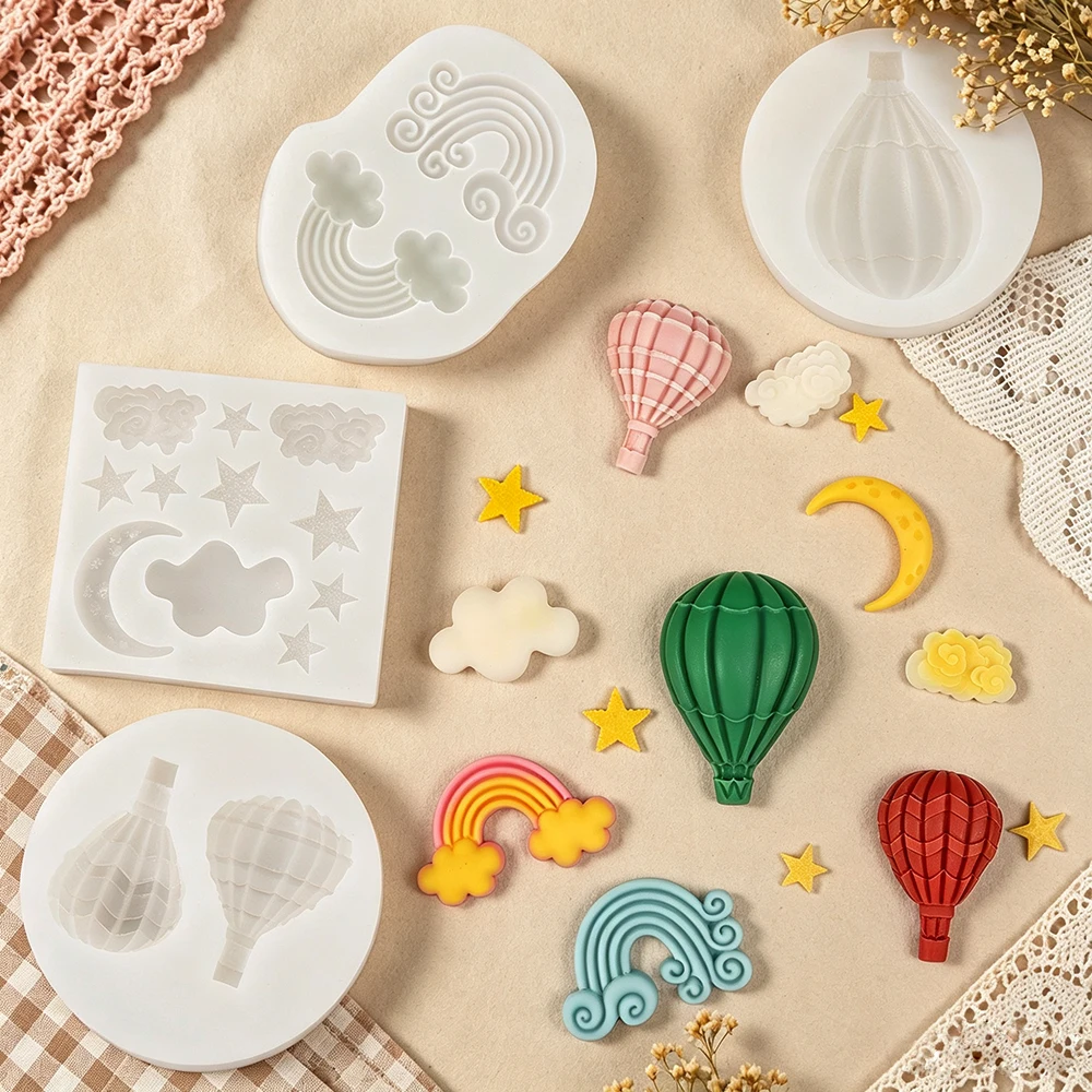 2/4PCS Sky Theme Silicone Clay Mold Set Hot Air Balloon Rainbow Cloud Moon & Star Shape Mold for Candle Soap Crafts Polymer Clay