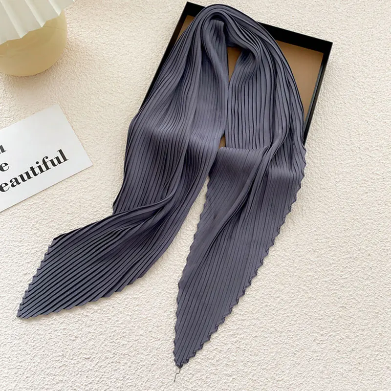 Square Silk Pleated Scarf Solid Color Crinkled Hair Scarf Satin Neckerchief Hair Tie Band Head Neck Scarf Bandana Neck Wear