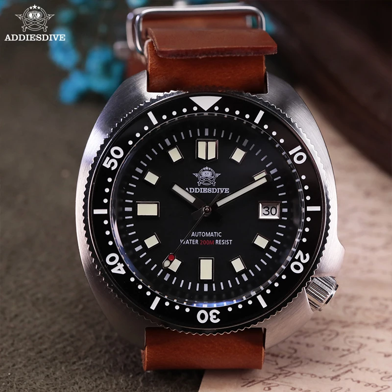 

ADDIESDIVE Leather Automatic Mechanical Watches Sapphire Glass NH35 Luxury Watch Men Luminous 200m Waterproof Diver Wristwatches