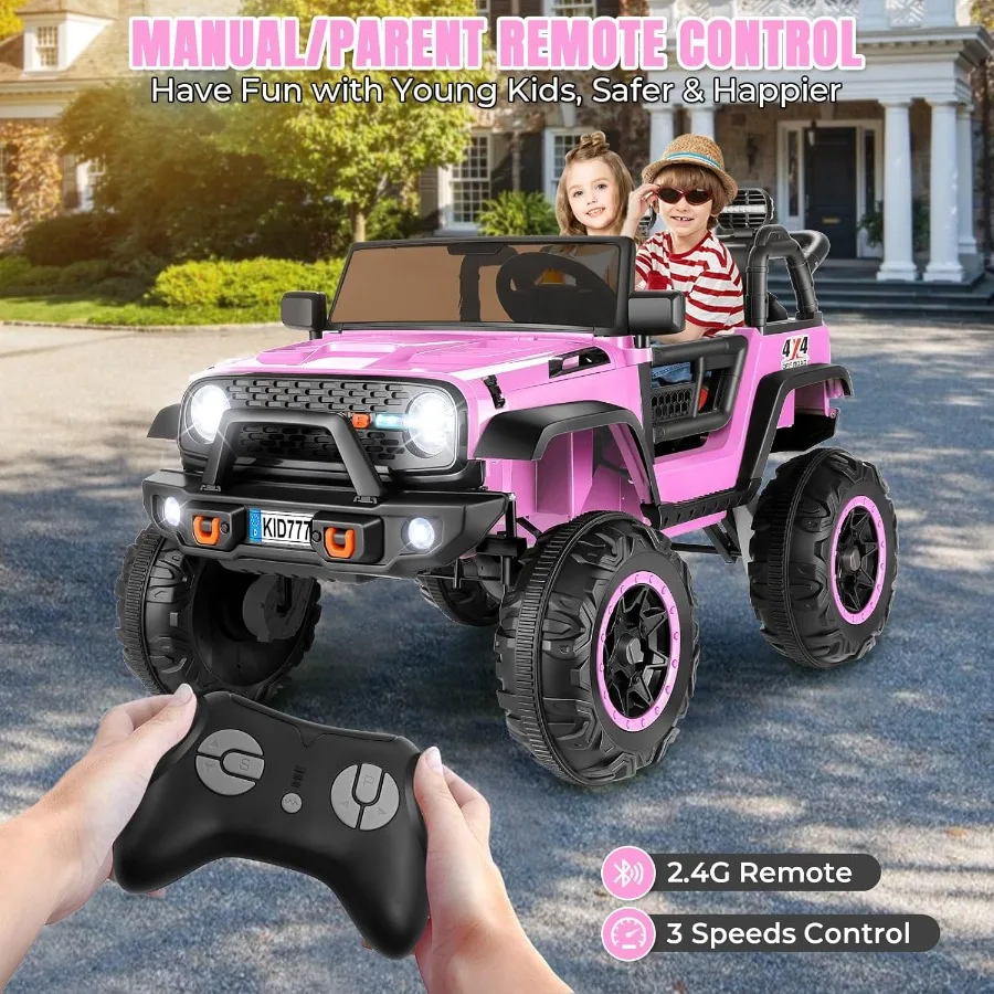 24V 4WD/2WD Electric Kids Car with 4x4 Powerful Engine, Remote Control, Spring Suspension, Music, 2 Seater Electric Kids Ride on
