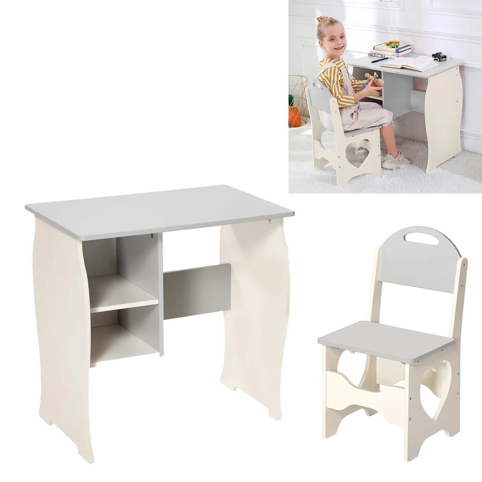 

Детский стол и набор стульев, белый и серый, многофункциональный набор письменных столов для школьников для малышей для дома