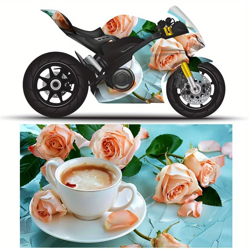 

2 PCS Motorcycle self-adhesive PVC sticker with pastel rose pattern, motorcycle body film, suitable for most motorcycles, Vinyl