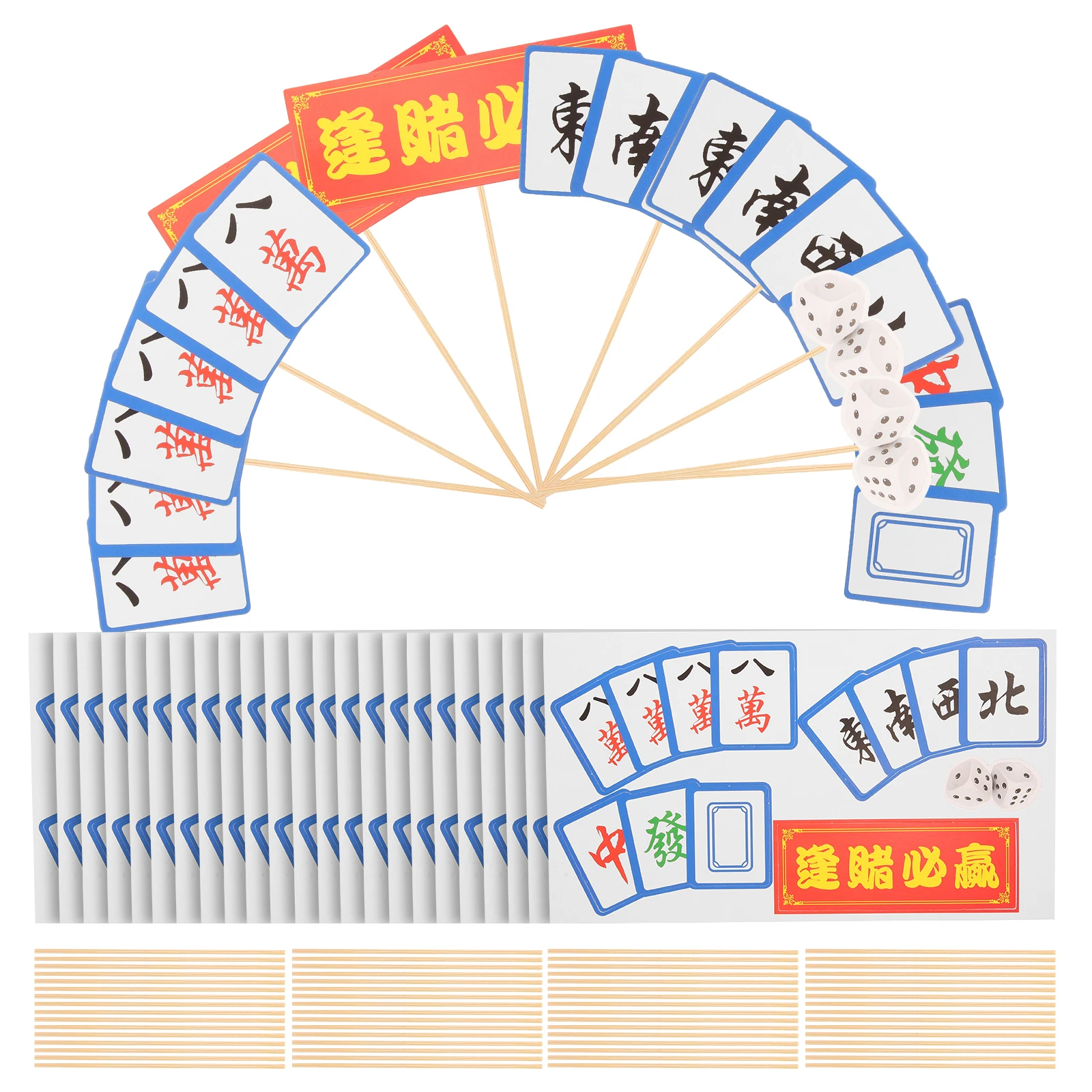 

80pcs Mahjong Card Cake Decorations Birthday Wedding Party Supplies Number Topper Red Theme Fruit Picks Domino Blocks
