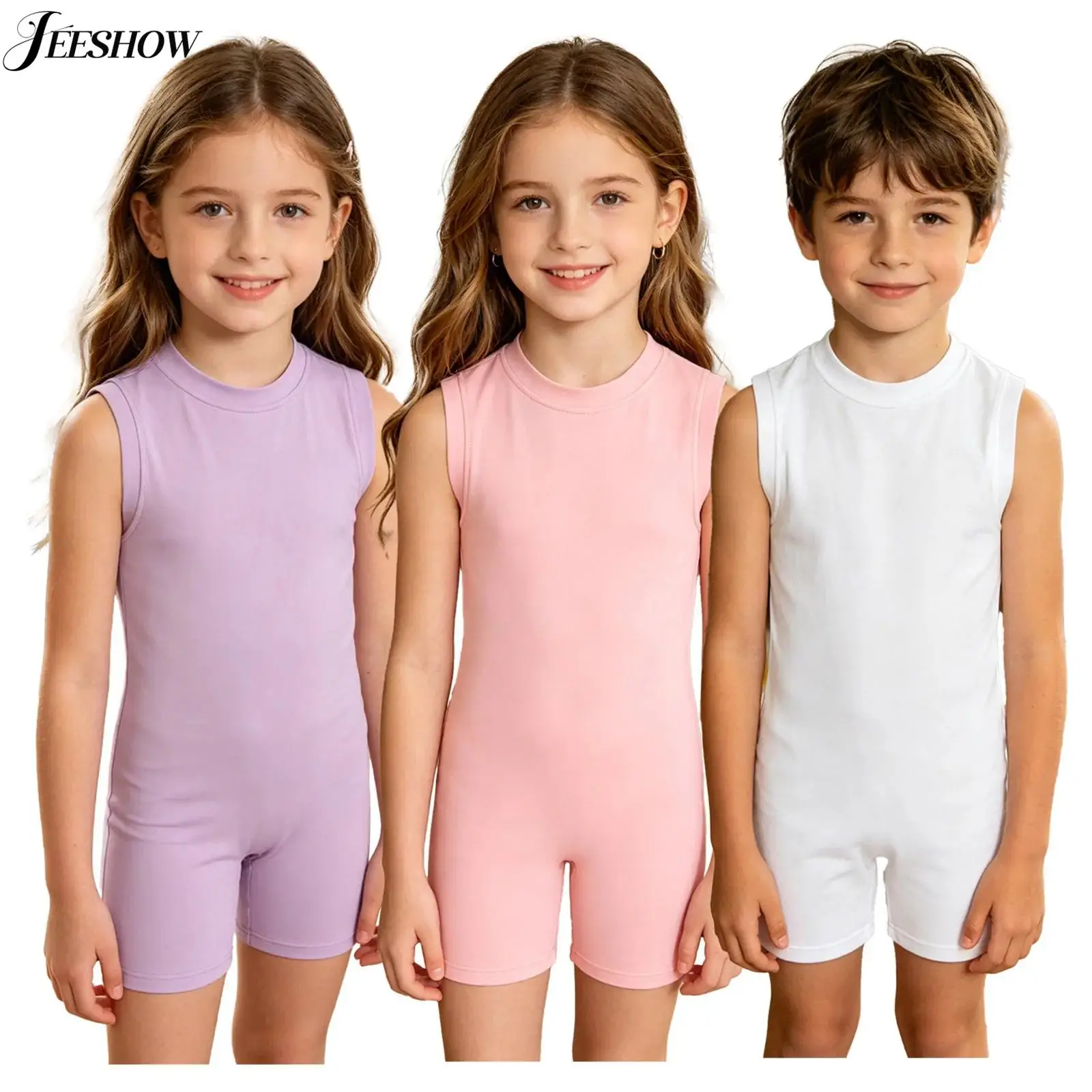 3 Piece Sleeveless Rompers for Girls Boys Anti-Strip Round Neck Back Zipper Jumpsuit Solid Color One Piece Adaptive Clothing