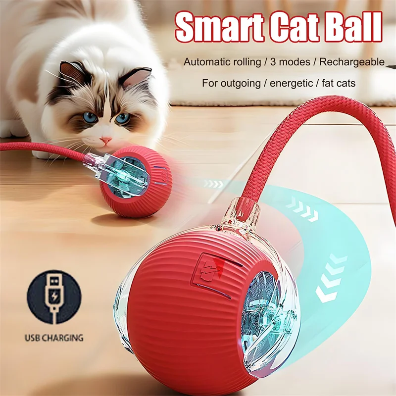 Cat Interactive Ball Toy , Automatic Rolling Ball Smart Cat Toys, Rechargeable Anti-anxiety Teasing Toys for Cat Kitten