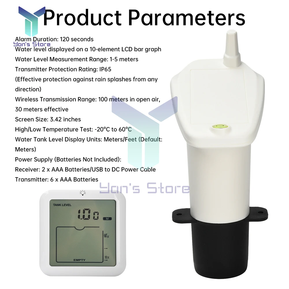 Digital Water Tank Water Level Gauge Ultrasonic Liquid Level Gauge Water Level Monitor With IP65 Waterproof Water Level Alarm