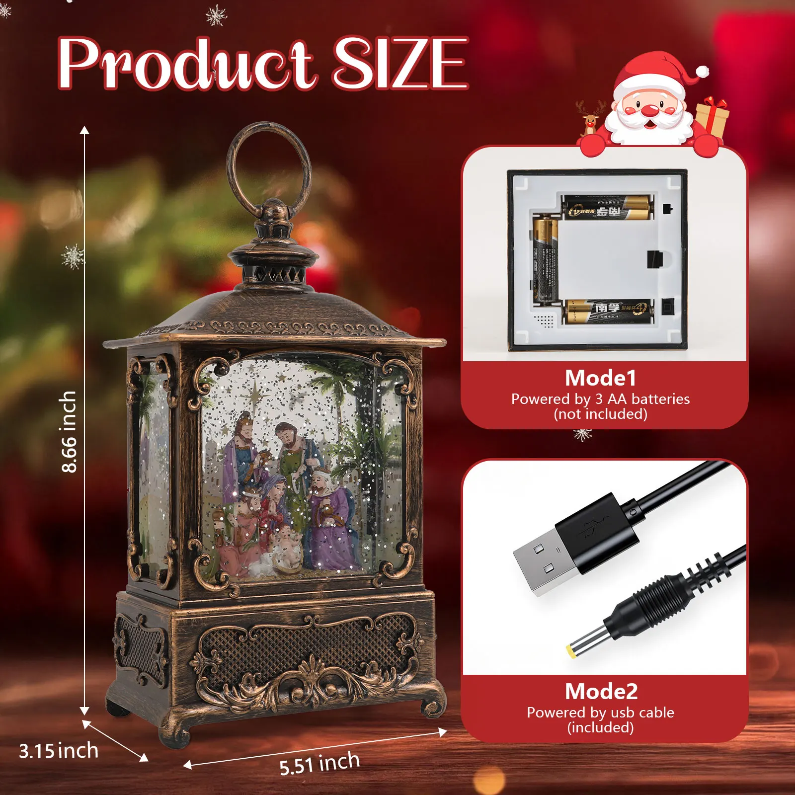 

Soothing Musical Snow Globe Lantern Create a Calm Christmas Ambiance with Two-Way Power, Perfect for Bedrooms & Gift Giving