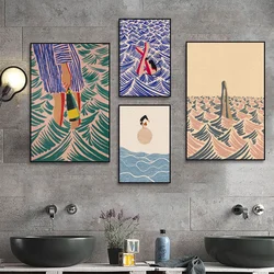 Beach Swim Pool Abstract Art Poster Classic Vintage Posters HD Quality Wall Art Retro Posters for Home Room Wall Decor
