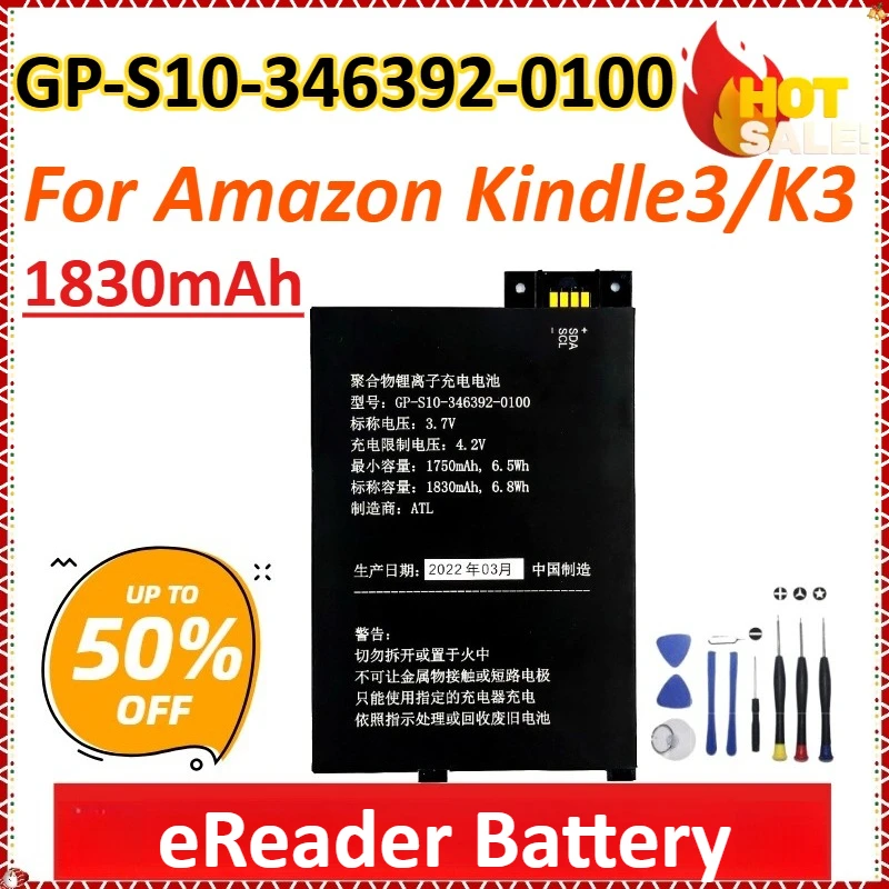 

GP-S10-346392-0100 1830mAh For Kindle 3 III Kindle3 Keyboard eReader D00901 Graphite 170-1032-00 / FS249 eReader Battery+Tool