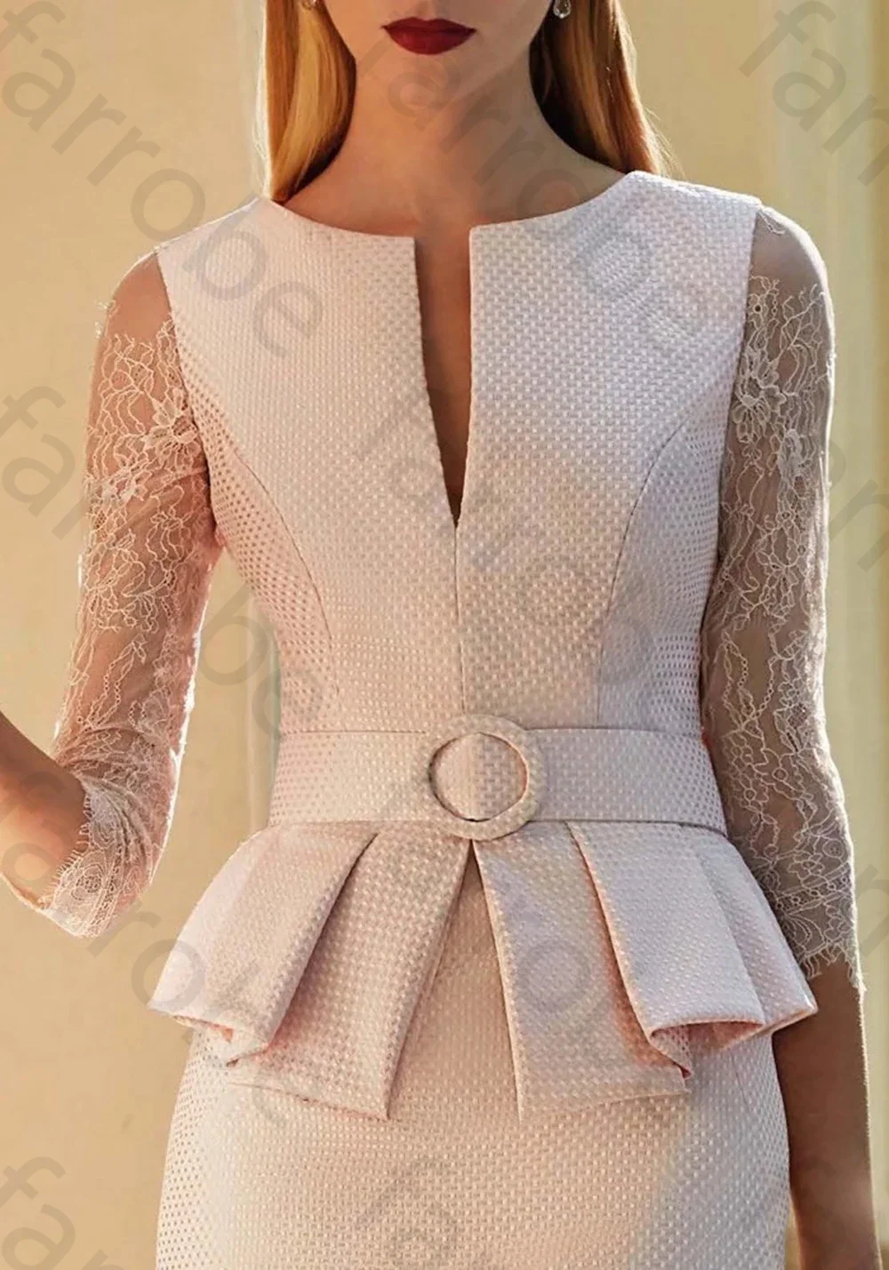 فساتين أم العروس الجديدة باللون الوردي مخصصة بطول الركبة مع 3/4 أكمام من فستان العريس لحفلات الزفاف والدانتيل للنساء