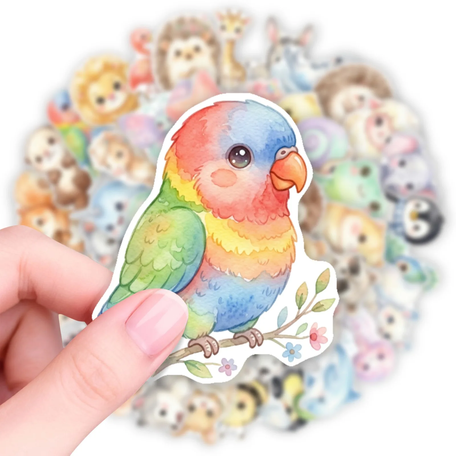 50 PCS Watercolor Hand Drawn Little Animal Stickers Ocean Land Pet Cute Fresh Student DIY Decorate Non Repeated Decals