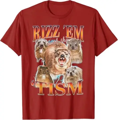 Autism Funny Rizz Em with The Tism Meme Autistic Hyrax T-Shirt Cute Animal Print Graphic Outfit Summer Fashion Streetwear Unisex