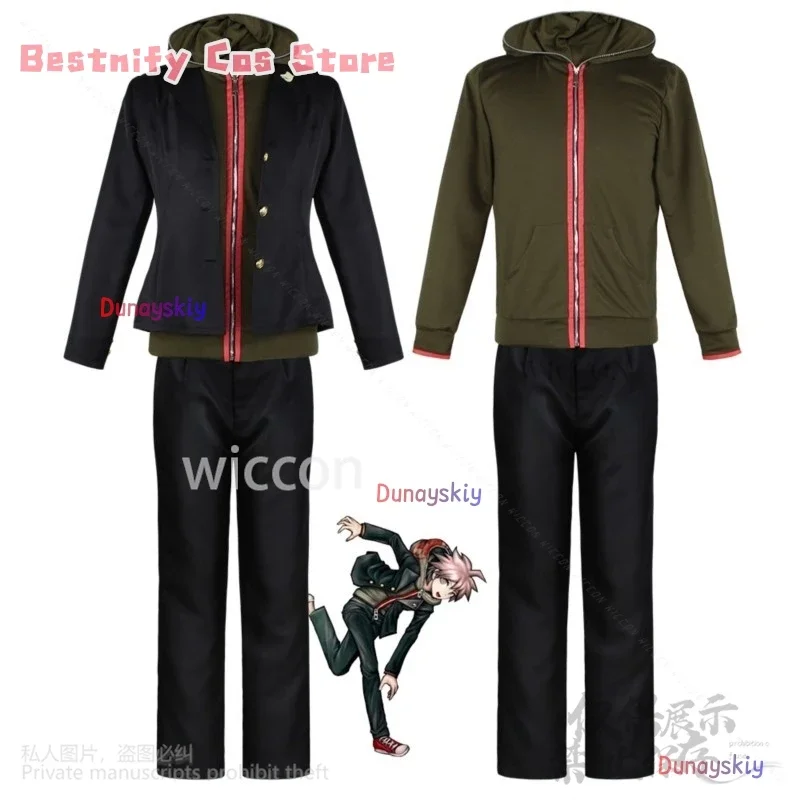 CosplayNaegi Makoto Cosplay Anime Super Danganronpaaa Giacca verde e nera Pantaloni Parrucche uniformi Cutecore per la festa di Halloween ssi