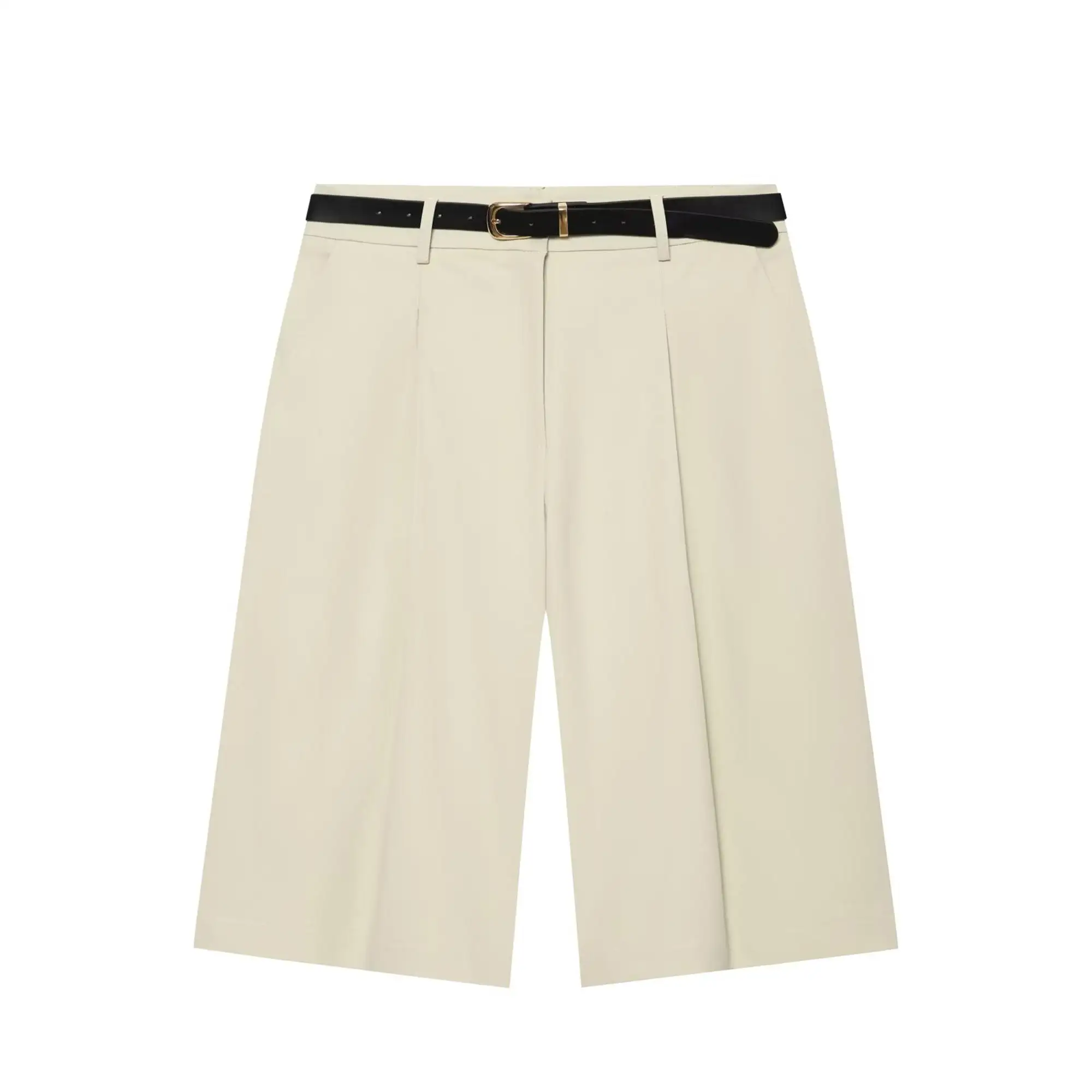 TFMLN Damen-Knielange Hose, schlicht, hohe Taille, Sommer, lässig, weites Bein, gerade Hose mit Gürtel, elegante kurze Damenhose – Detail 2