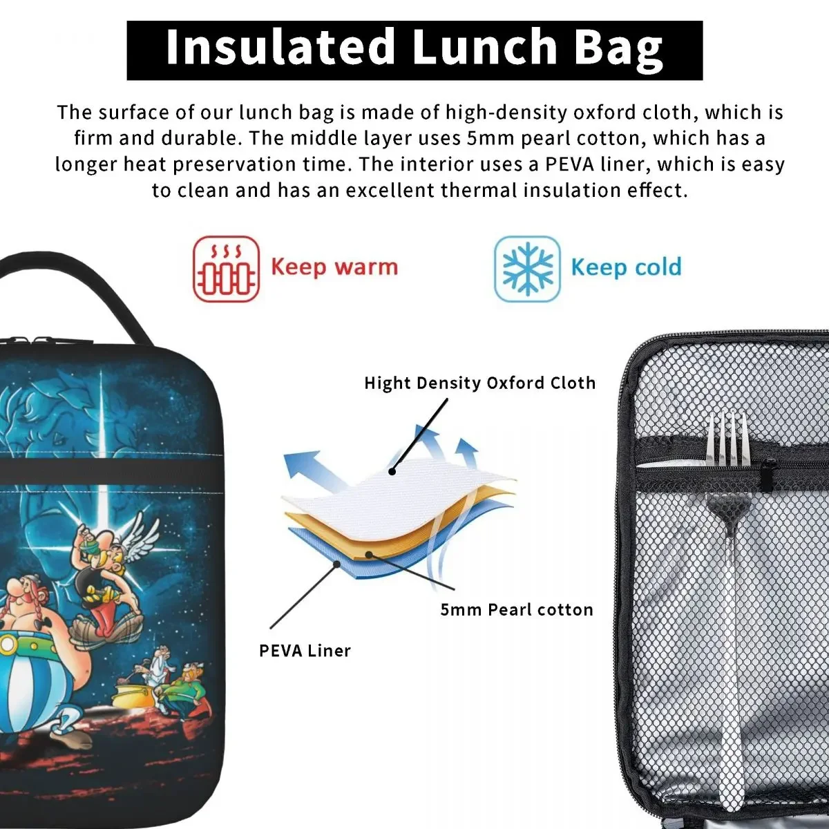 Gaul Wars Resuable Lunch Boxes Women Multifunction Asterix And Obelix Cooler Thermal Food Insulated Lunch Bag Office Work