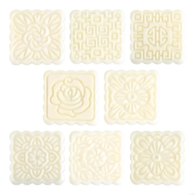 U75C 100g Mooncake Barrel Mold with 8pcs Square Flower Stamps Hand Press Moon Cake Pastry Mould DIY Bakeware