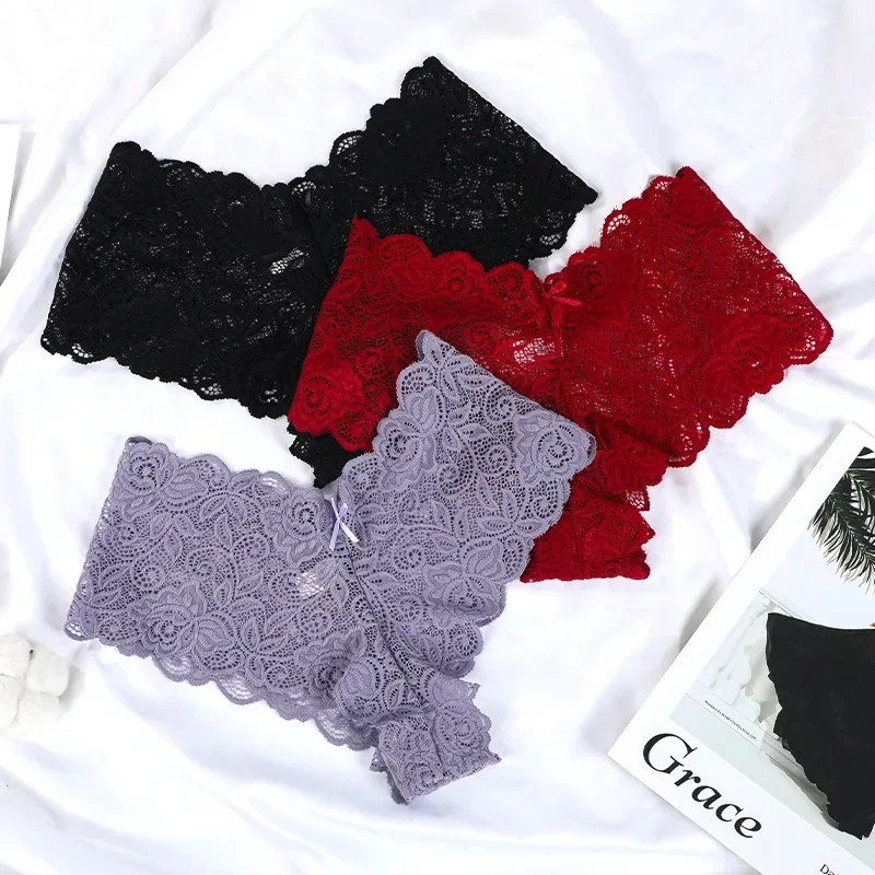 

Sexy Women Floral Lace Panties Perspective Underwear V Waist Solid Color Underpants Female Breathable Intimates Lingerie