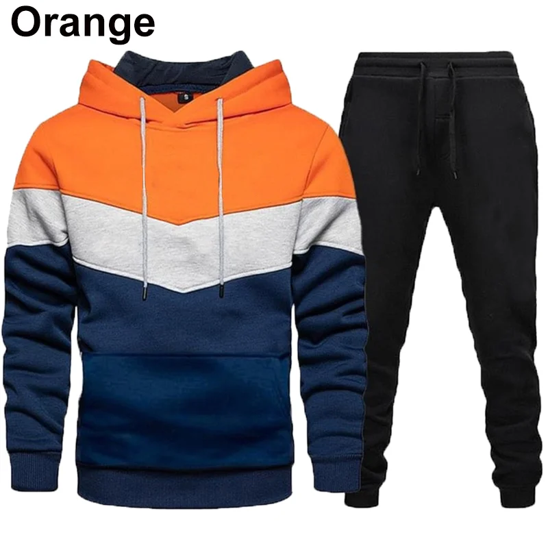 Autumn Winter Men's Fashion Jogging Suits Three-color Hoodies and Trousers Two Piece Sets Casual Tracksuit