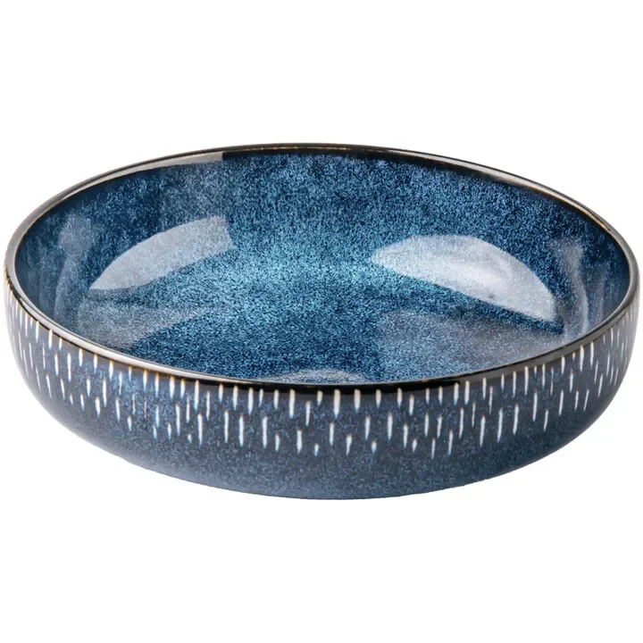 

High value blue vegetable bowl tableware ceramic noodle bowl round deep plate