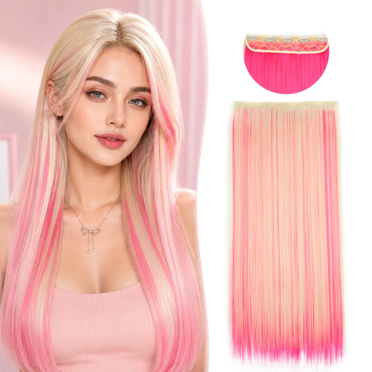 Synthetic 24Inch Long Straihgt Hair Extension Heat-Resistant Fiber Hair Cosplay Hairpieces for Women halloween wig