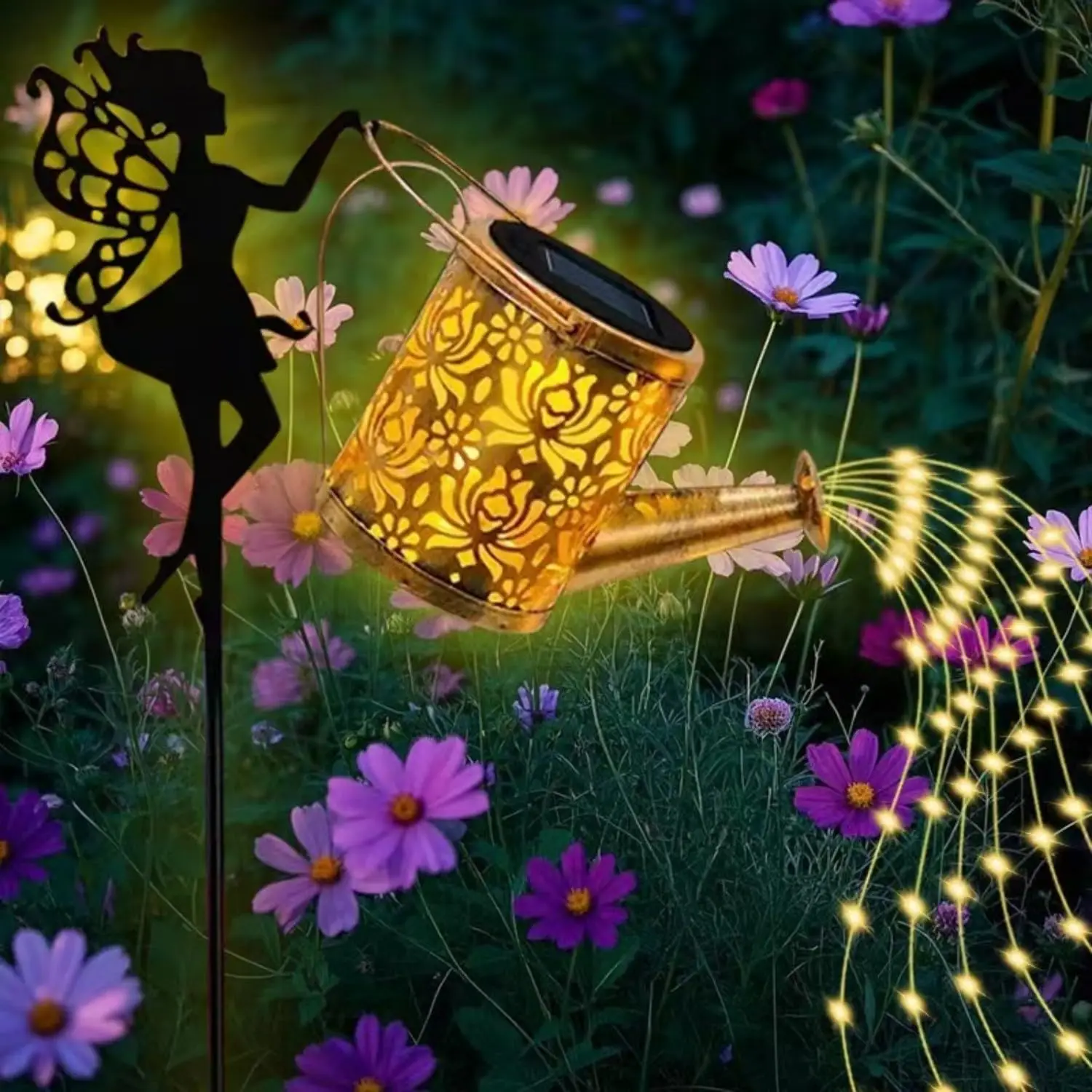 Solar Fairy Watering Can Lights Waterproof Garden Lights Outdoor Hanging LED Solar Kettle Lamp for Patio Villa Path Lawn Decor