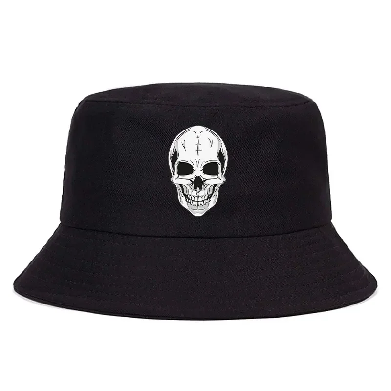 Reversible Skull Print Fisherman's Hat in 7 Colors Multilingual Stylish Bucket Hat Vintage Summer Unisex Daily Casual Panama Hat