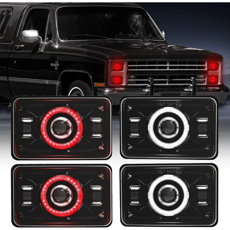 4X6 Led Headlights Dot Approved Red Drl Amber Turn Signal Halo For 1986 Che-Vro…