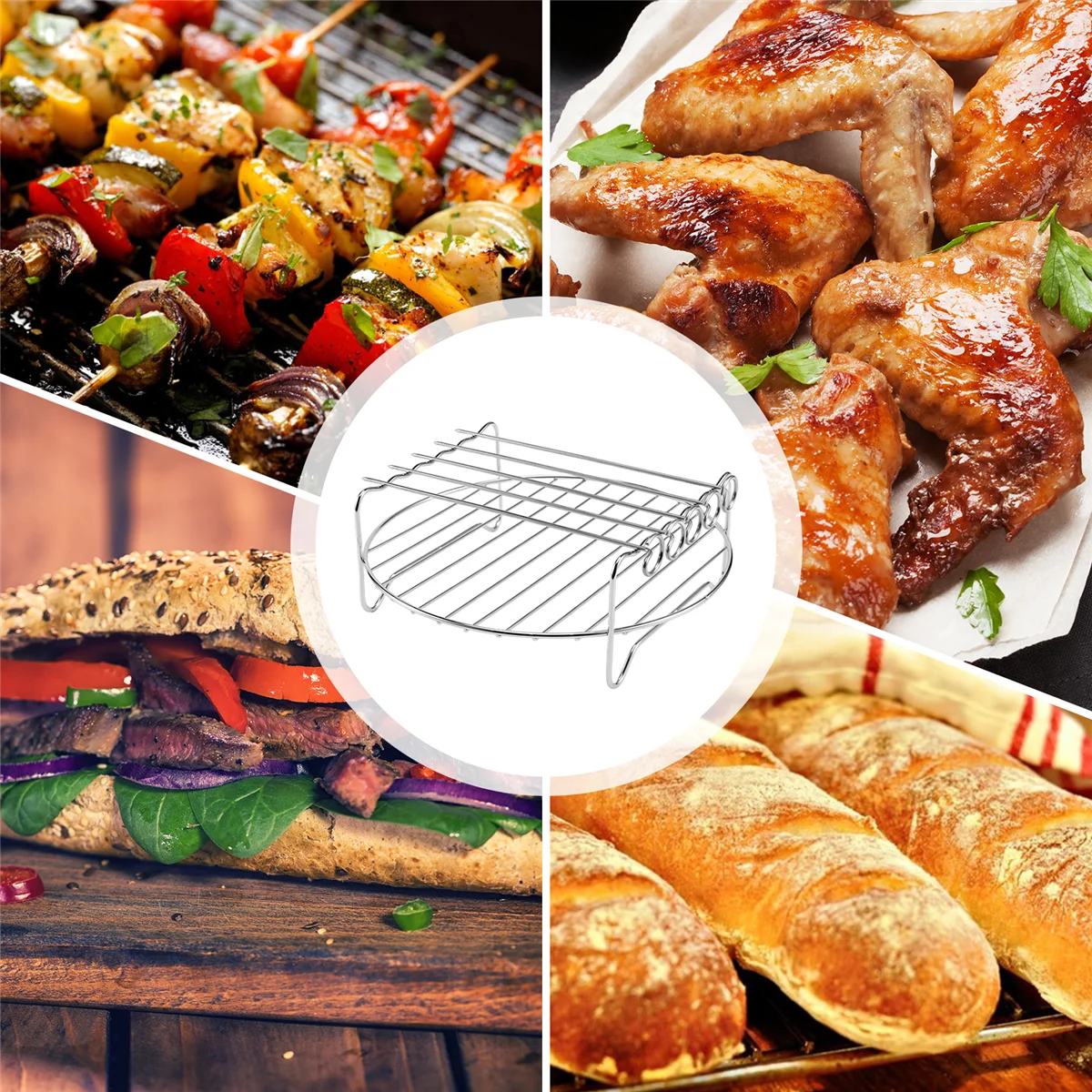 New 2 Pcs Air Fryer Accessories Air Fryer Rack Set Multi-Purpose Double Layer Rack with Skewer for XL Power Airfryer Philips