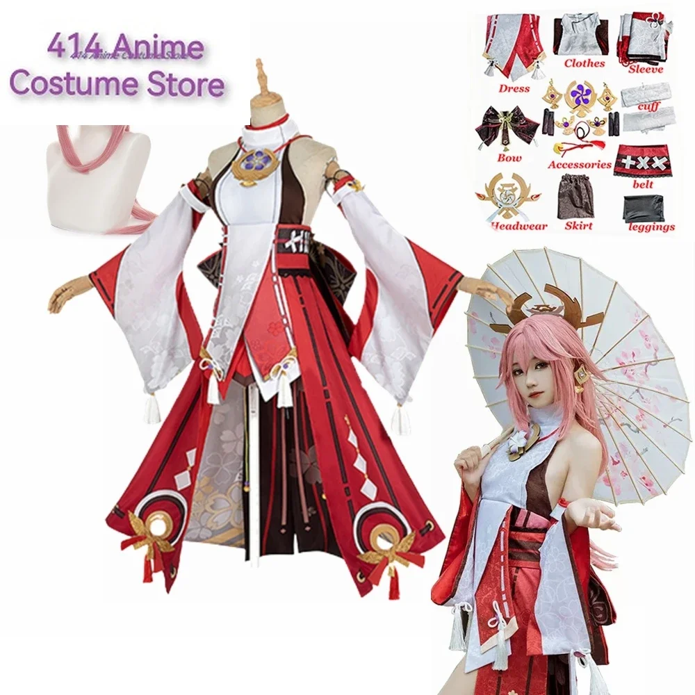 Yae Miko Cosplay Anime Genshin Impact Yae Miko Guuji Yae Cosplay Costume Wig Dress Party Outfit Halloween Costumes For Women