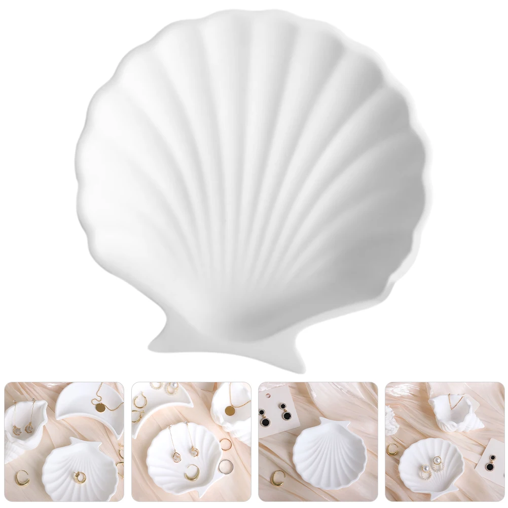 

Shell Shape Jewelry Trinket White Minimalist Aesthetic Ring Earrings Holder Small Lightweight Plaster For Entryway Table Home