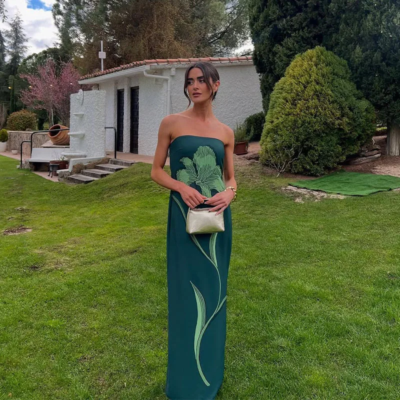 

Women Summer Dresses Sexy Strapless Print Tube Dress Women Off Shoulder Backless Stretch Long Sundress Summer Beach Y2K Clothes