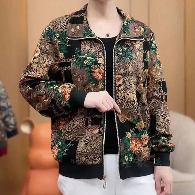 

Spring Autumn 2025New Jacket Women Zipper Coat Casual Colorful The Coat Joker Middle-Aged Elderly Outerwear Mothers Female Tops
