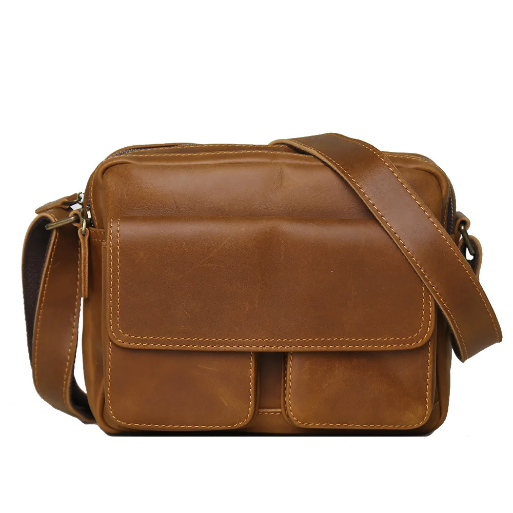 

Men's Genuine Leather Messenger Bag, Top-Grain Cowhide Crossbody Saddle Bag, Crazy Horse Leather Satchel