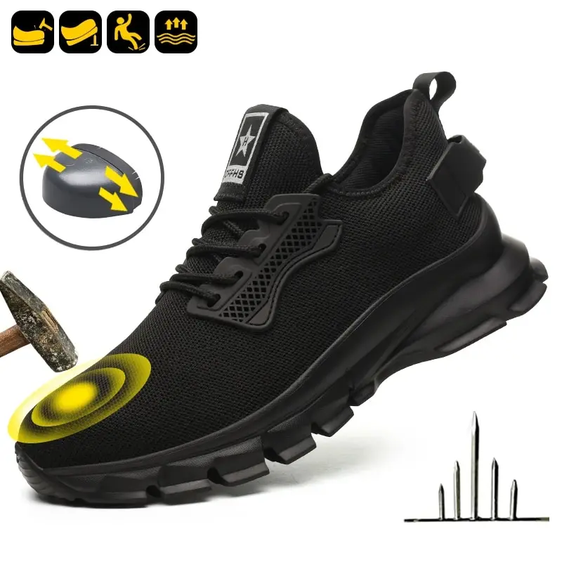 2024 Lightweight Men Safety Shoes Steel Toe Cap Work Sneakers Men Protective Shoes Anti-smash Anti-puncture Indestructible Shoes