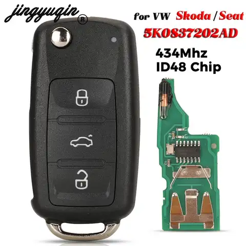 Jingyuqin 5K0 837 202 AD Chave Remota 434MHz id48 para VW Golf Mk6 Estate Caddy Eos Jetta Polo Scirocco Tiguan Skoda / Seat Cordoba