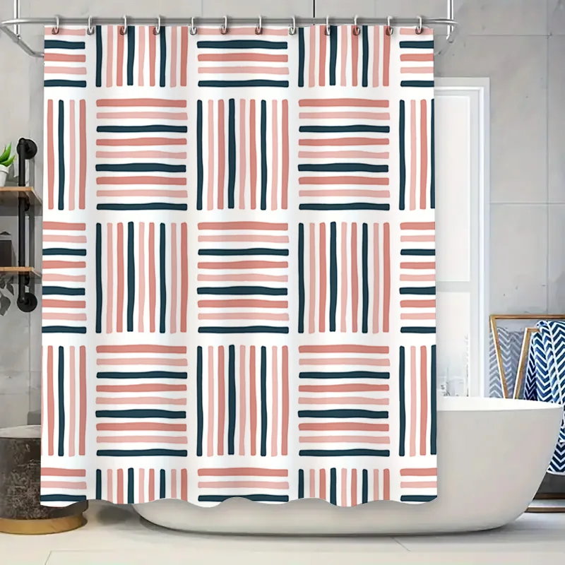 

Pink Navy Blue Striped Bathroom Shower Curtain Decor for Home Decor in Kitchen Dining