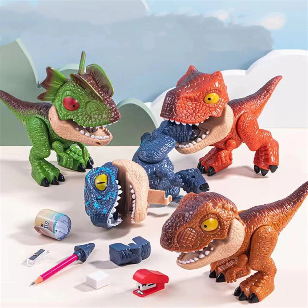 5 in 1 Dinosaur Stationery, Funny DisassemblingToy, Included Eraser Ruler Pencil Sharpener Staple,for Students or Kids Baby