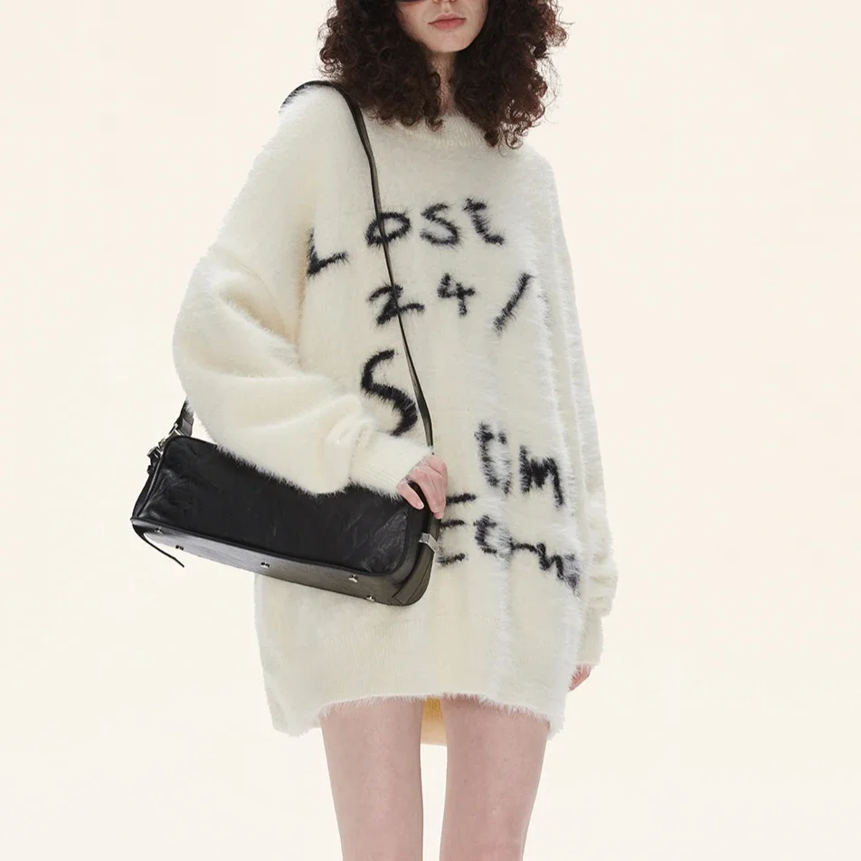 كنزات نسائية رقيقة مطبوعة بحروف فضفاضة حلوة يومية Жensky Svertores Bedeuşеarov خريف شتاء بلوفرات محبوكة مترهل