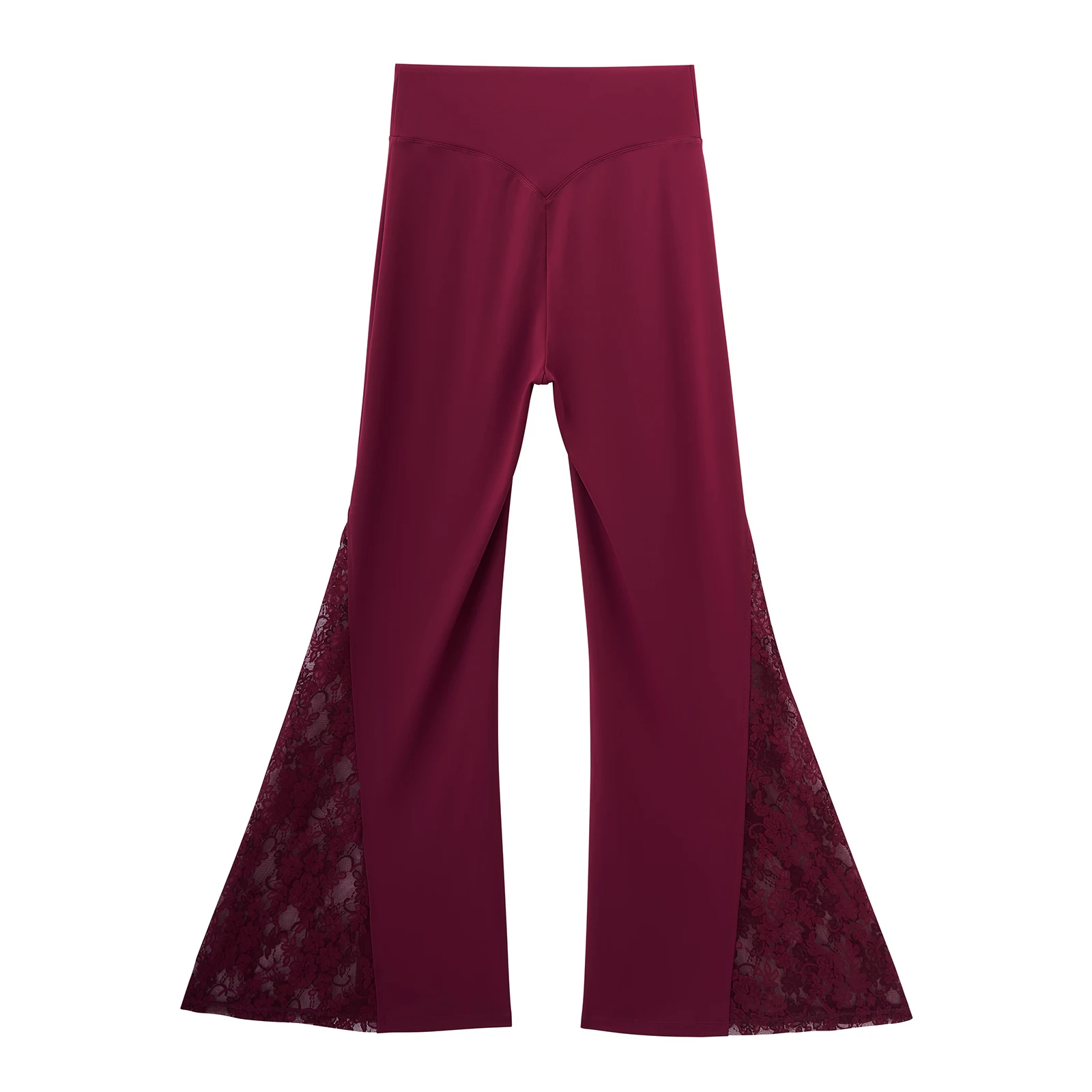 Women Punk Sexy See Through Lace Patchwork Flare Pants Streetwear High Waist Wid Leg Vintage Trousers Y2k Pants Female