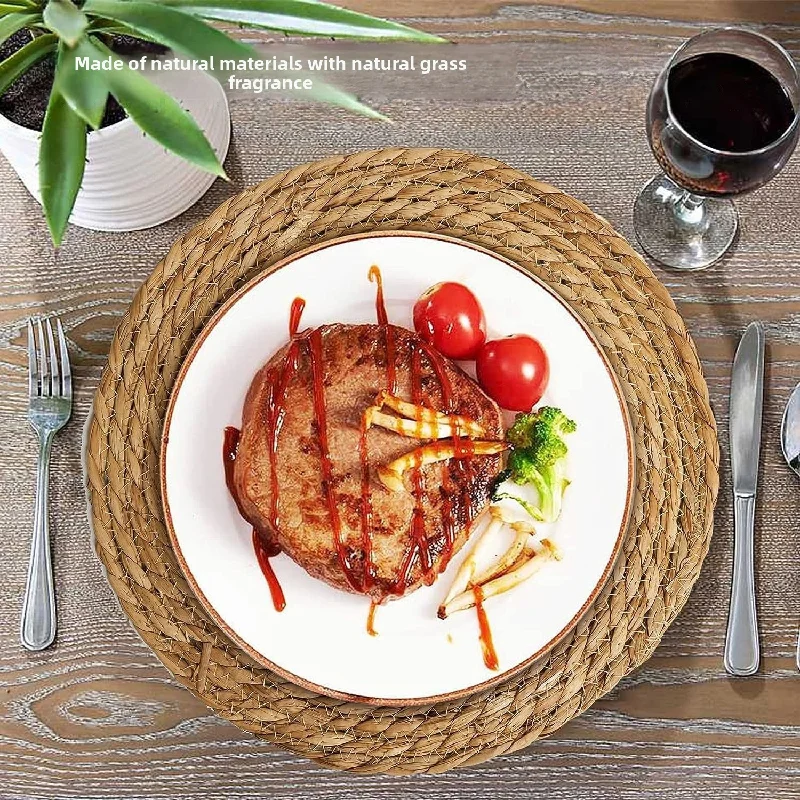 Sedge Straw Woven Placemat, Heat-Resistant Coaster, Cup Mat Rattan Mat Table Pads Individual Placemats Kitchen Items Tea Coaster
